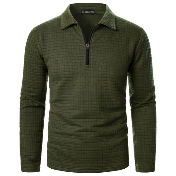 Iugvhana Men Half Zipper Up Pullover Waffle Shirt Slim Fit Tees Blouse Casual Long Sleeve Turndown Collar Shirts Tops Army Green L