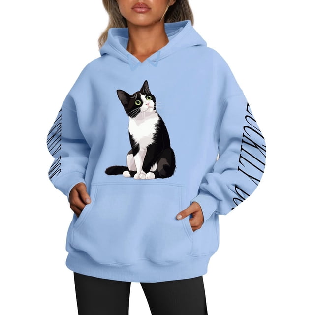 WEAIXIMIUNG Robe Sweat Femme Manches Courtes Imprimé Chat et Chien Décontracté à Capuche pour Détente