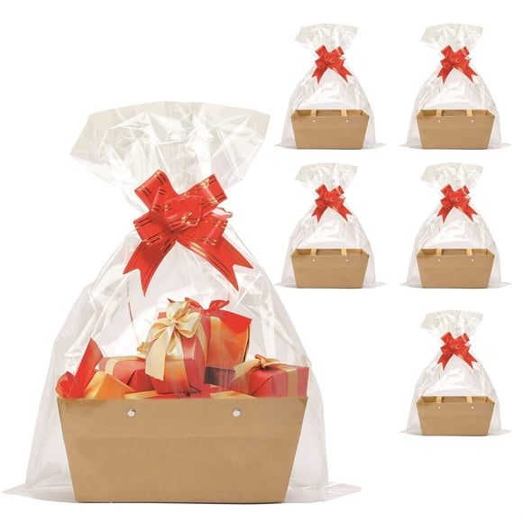 Kit de Cestas para Regalos Funsky Kraft con 5 Cestas, 5 Bolsas para Envolver y 5 Lazos