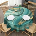 thumbnail image 3 of Teal Marble Gold Wave Pattern Round Tablecloth 60"x60",Wrinkle Wipeable Table Cloth for Kitchen Dining Room Picnic Patio Party, 3 of 6