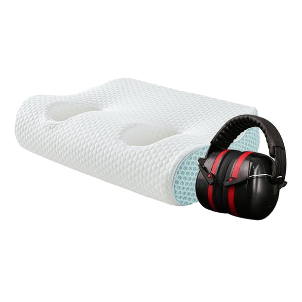 Almohadillas para los oídos con orificios para perforar las orejas, con cancelación de ruido, transpirables y ergonómicas, con espuma viscoelástica. Azul claro