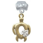 DELIGHT JEWELRY Open Gold Tone Sea Turtle with White Plumeria - Nurse Hat Charm Bead