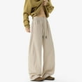thumbnail image 3 of BRGZLK Men's Corduroy Loose Wide Leg Pants Trendy Solid Color Elastic Waist Drawstring Outdoor Athletic Curved Blade Long Pants Beige M, 3 of 4