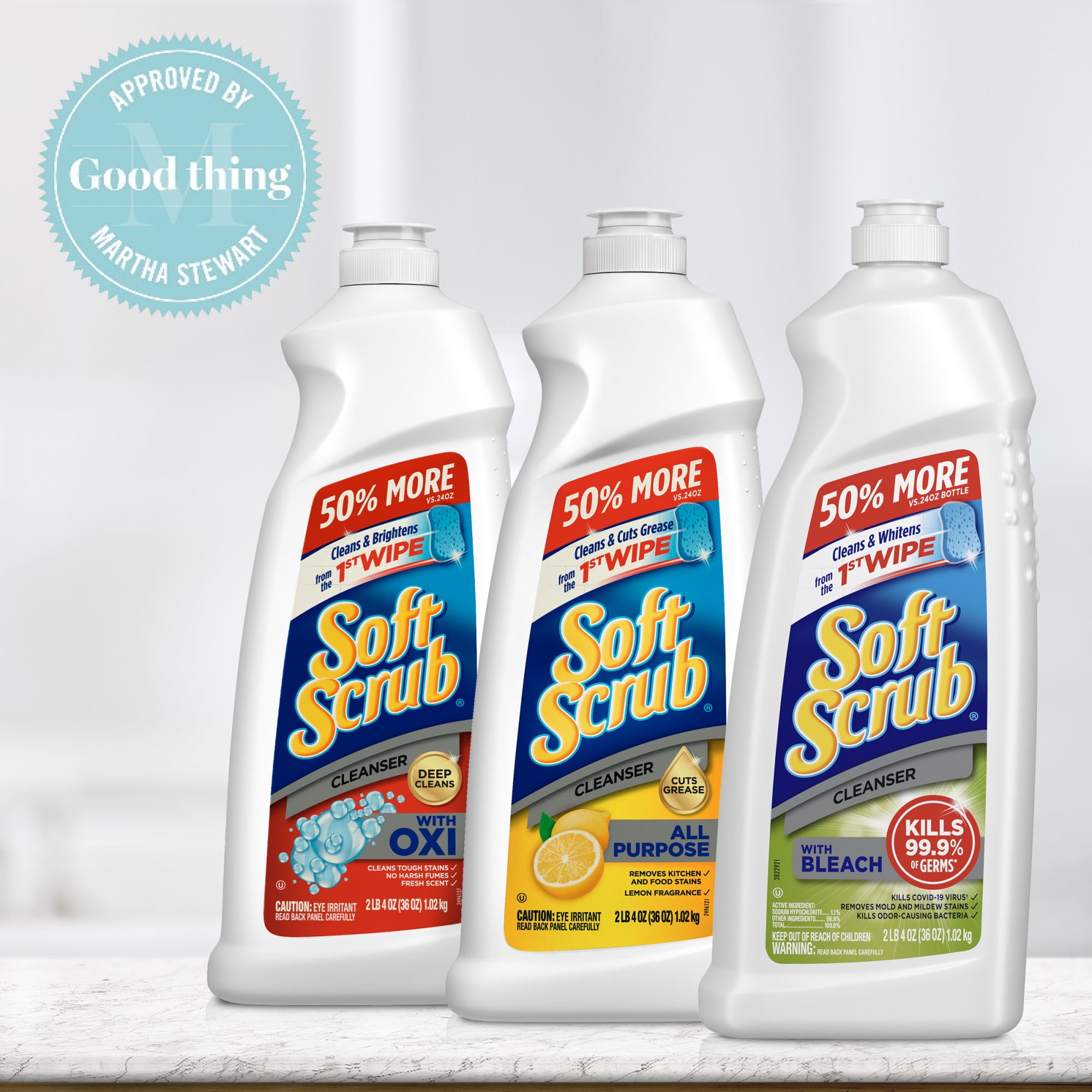 Soft Scrub All Purpose Cleanser, Lemon Scent 36 oz Bottle, 6/Carton