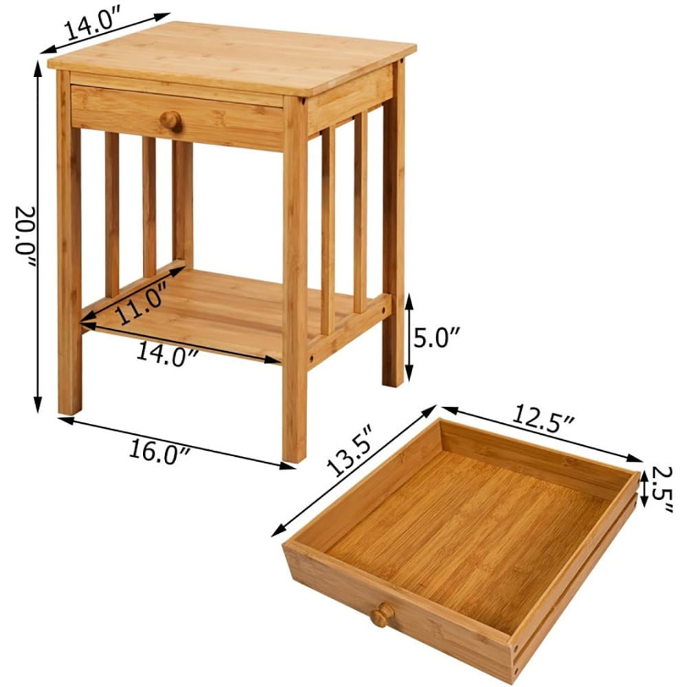 Finihen Bamboo End Table, Sofa Side Table, Bed Side Table, Multipurpose Bamboo End Table with Drawer and Storage Shelf, for Living Room, Bedroom, Natural Finihen Bamboo End Table, Sofa Side Table, Bed Side Table, Multipurpose Bamboo End Table with Drawer and Storage Shelf, for Living Room, Bedroom, Natural