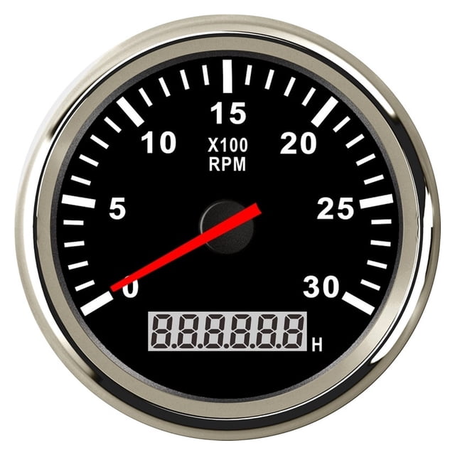 85mm Car Boat Tacho Sensor Marine Tacho Meter with LCD Hourmeter 3000 4000 6000 8000 RPM Boat Tachometer 12V/24V Red Backlight ,Easy to Calibrate
