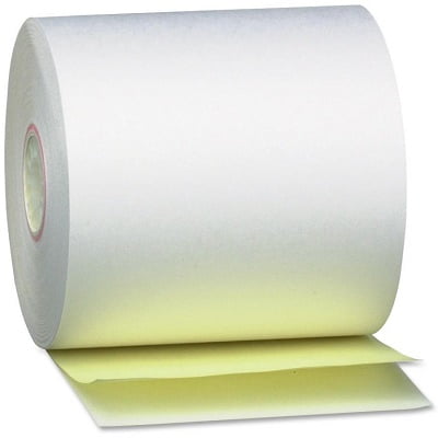 3" x 90' Carbonless 2-Ply Cash Register POS Paper Roll Tape - 5/Pack