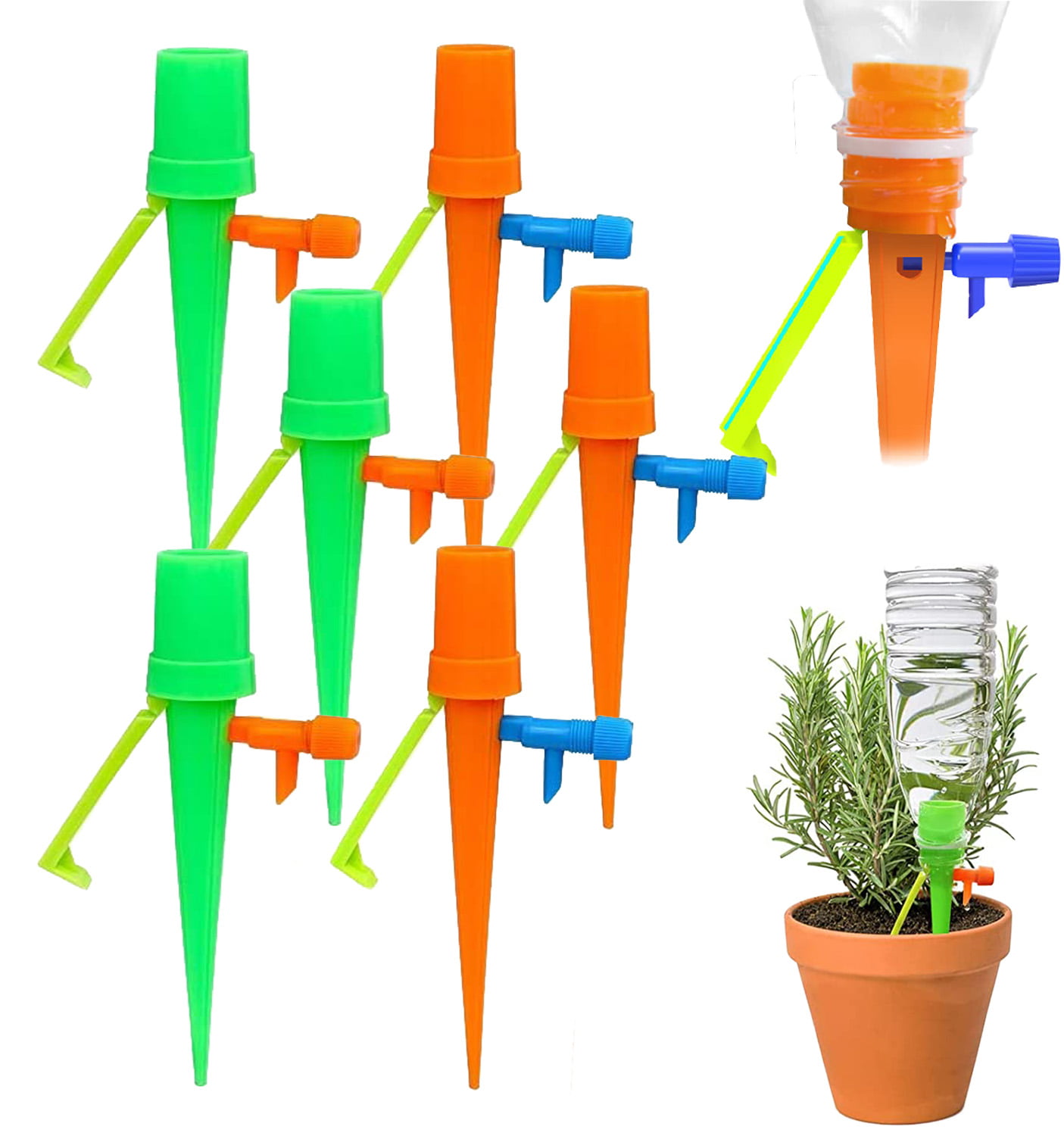 Hanging Baskets Gray 6 Pcs Plant Self Watering Spikes with Control Valve Switch Auto Drip Irrigation Slow-Release Vacation Plants Watering System for Potted Plants Houseplants Patio Plants 