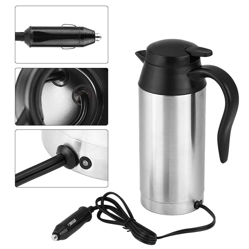 Qiilu 1200ml Car Electric Kettle 12V Hot Water Bottle Stainless Steel  Cigarette Lighter Heating Cordless Kettle Mug Electric Travel Thermoses