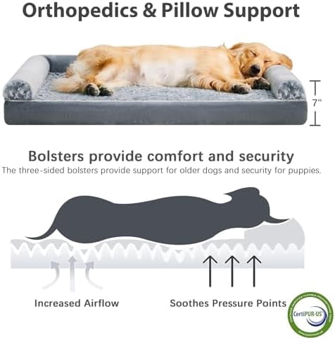 Dog Beds for Large Dogs, Orthopedic Dog Bed for Medium Large Dogs,Big Waterproof Couch Pet Bed with Removable Washable Cover Grey,42"L x 30"W x 7"Th