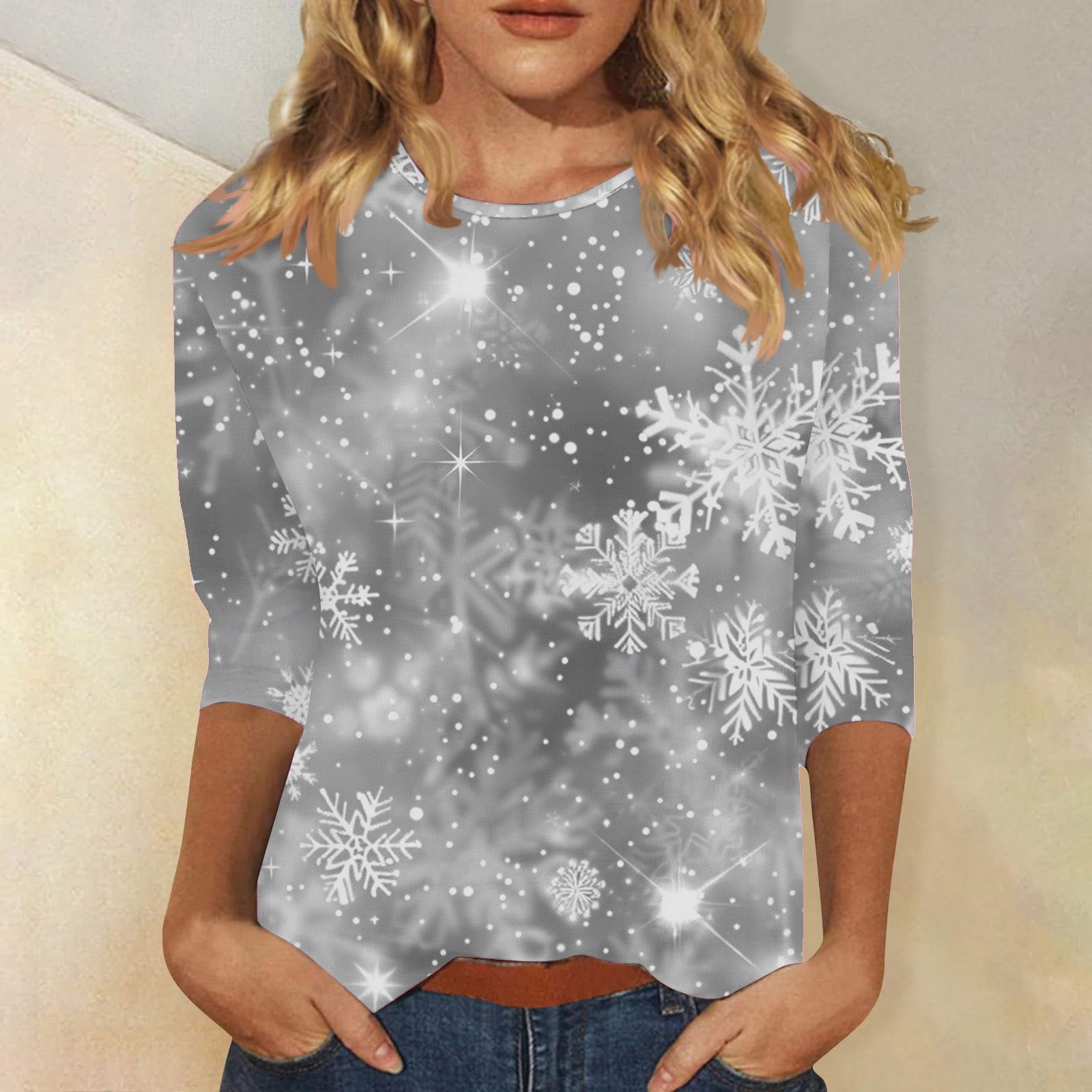 GA WEIHUA Clearance Sale,Sequin Tops for Women 3/4 Sleeve Sparkly