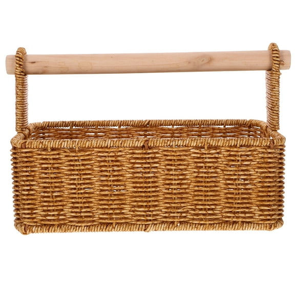 FUEENIRVA Basket With Handle Woven Storage Bin Light Brown 1Set