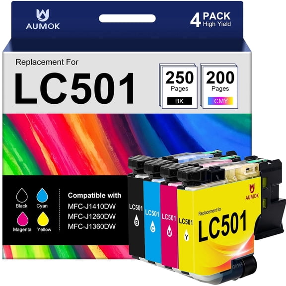 LC501 Ink Cartridges Compatible for Brother LC501 Ink LC501XL for Brother Ink Cartridges LC501 Brother Ink for MFC-J1360DW MFC-J1260W MFC-J1410DW (4PK)