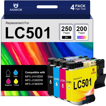 LC501 Ink Cartridges Compatible for Brother LC501 Ink LC501XL for Brother Ink Cartridges LC501 Brother Ink for MFC-J1360DW MFC-J1260W MFC-J1410DW (4PK)
