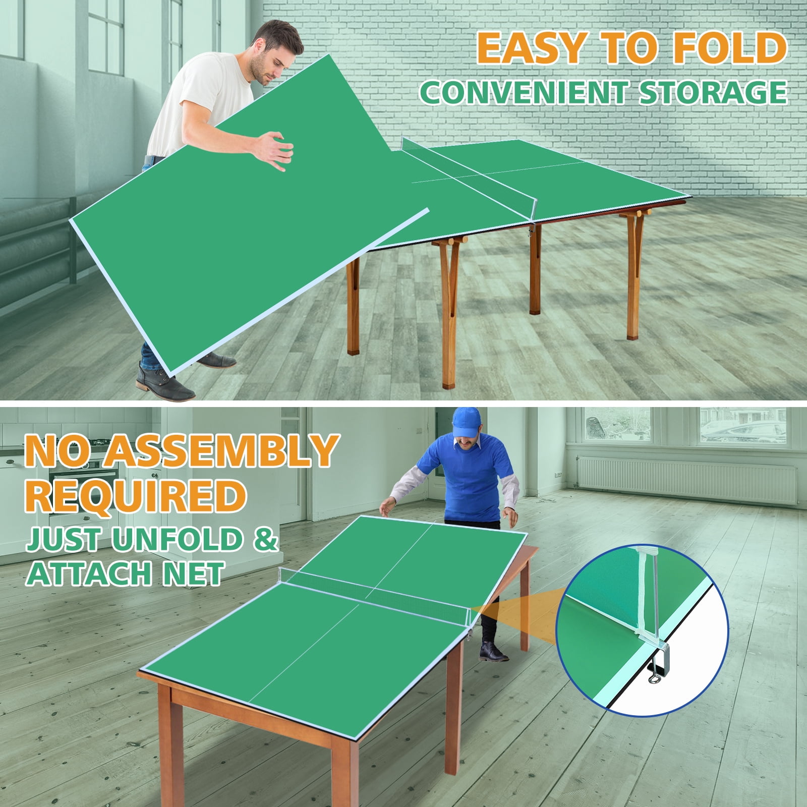 7ft Mid-Size Ping Pong Conversion Top, Foldable & Portable Table Tennis Table Top for for Indoor/Outdoor,Green