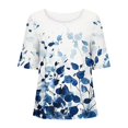 thumbnail image 4 of Blouses pour Femmes, Chandail Décontracté à Imprimé pour Femmes en Coton et Lin à Boutons, Col Rond, Manches Courtes, 4 of 5