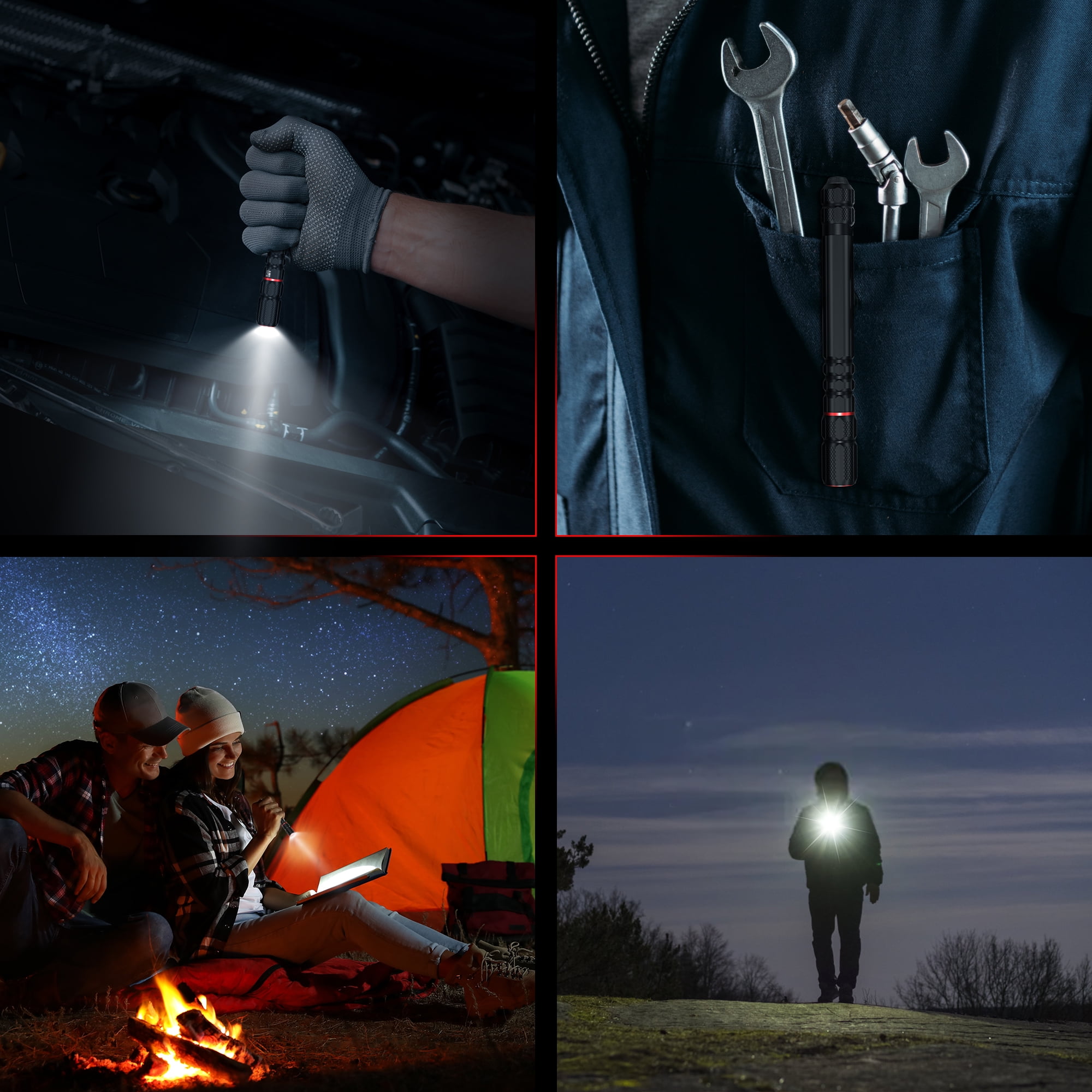 FORTO 400LM Rechargeable Pen Light, 70m Beam, Pocket Flashlight with Clip, IP67 Waterproof, 2 Pack