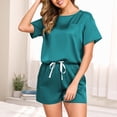 thumbnail image 3 of Bixock Women 2 Piece Loungewear Set Pajamas for Women Solid Color Round Neck Short Sleeve Top With Pocket Short Pants Sleepwear, 3 of 6