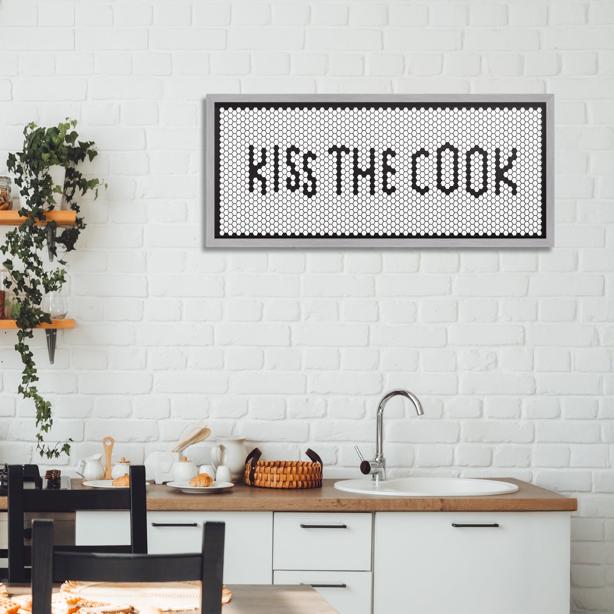 Stupell Industries Retro Kiss The Cook Gray Framed Giclee Art, design by Elizabeth Medley