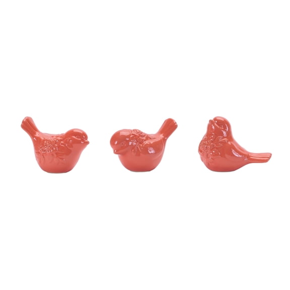 Melrose Floral Bird Ceramic Figurines - 4.75" - Pink - Set of 6