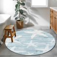 thumbnail image 3 of Coastal Starfish Round Area Rug 3.3Ft Washable Circle Rugs for Dining Room Table, Summer Ocean Blue Farm Wooden Plank Non-Slip Carpet Floor Mats Indoor Outdoor Carpet Runner Aesthetic Home Decor, 3 of 8