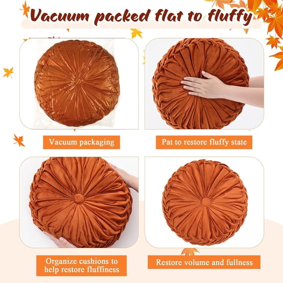 4 Pcs Round Throw Pillows Decorative Pleated Accent Pumpkin Boho Chair Cushion for Couch Sofa Home Decoration Fall Color