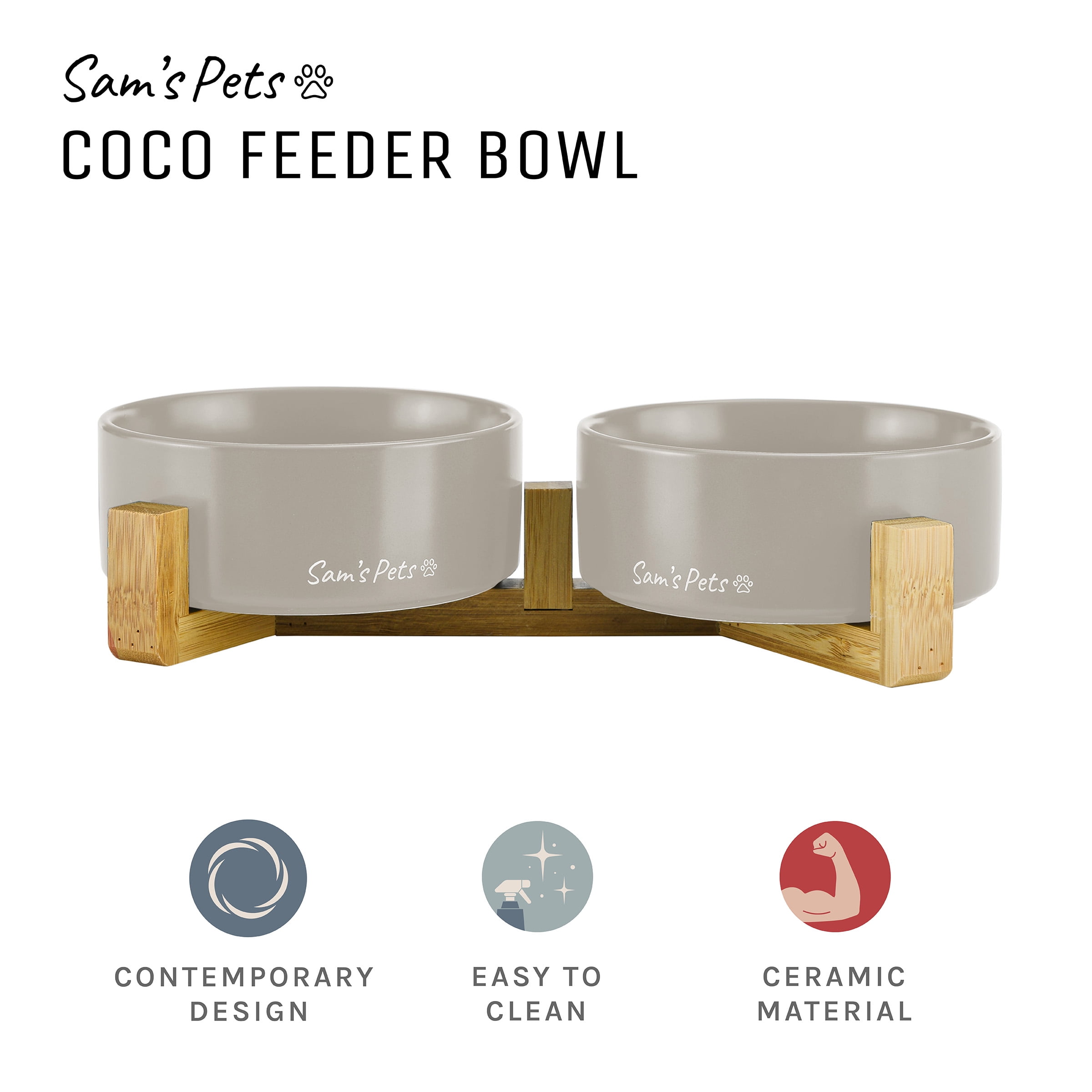 Coco Dual Pet Bowl with Wood Stand 5.11’’ in Gray
