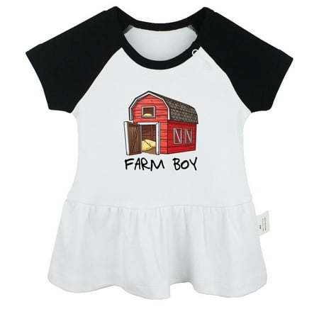 

iDzn Farm Boy Red Barn Pattern Dresses For Baby Newborn Babies Skirts Infant Princess Dress 0-24M Kids Graphic Clothes (Black Raglan Dresses 0-6 Months)