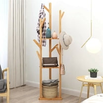 Coat Rack Stand with 3 Shelves Hall Tree Entryway Bedroom Garment Storage Holder