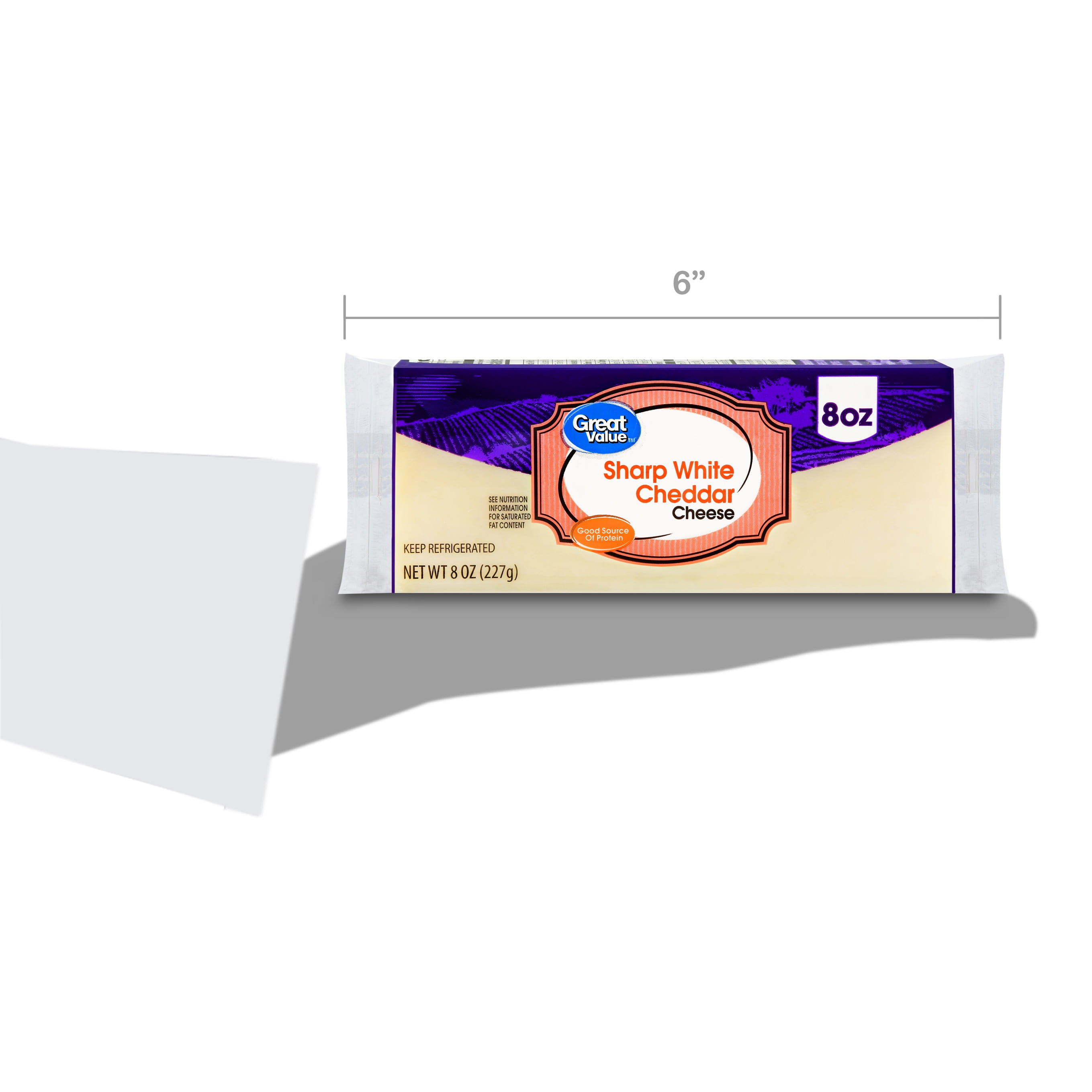 Great Value White Cheddar Cheese Block, Sharp, 8 oz