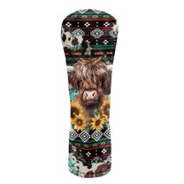 Yuyamidu Aztec Highland Cow Golf Club Head Covers Driver Headcover Hybrid Headcover Fairway Wood Head Covers PU Leather for Golf Clubs
