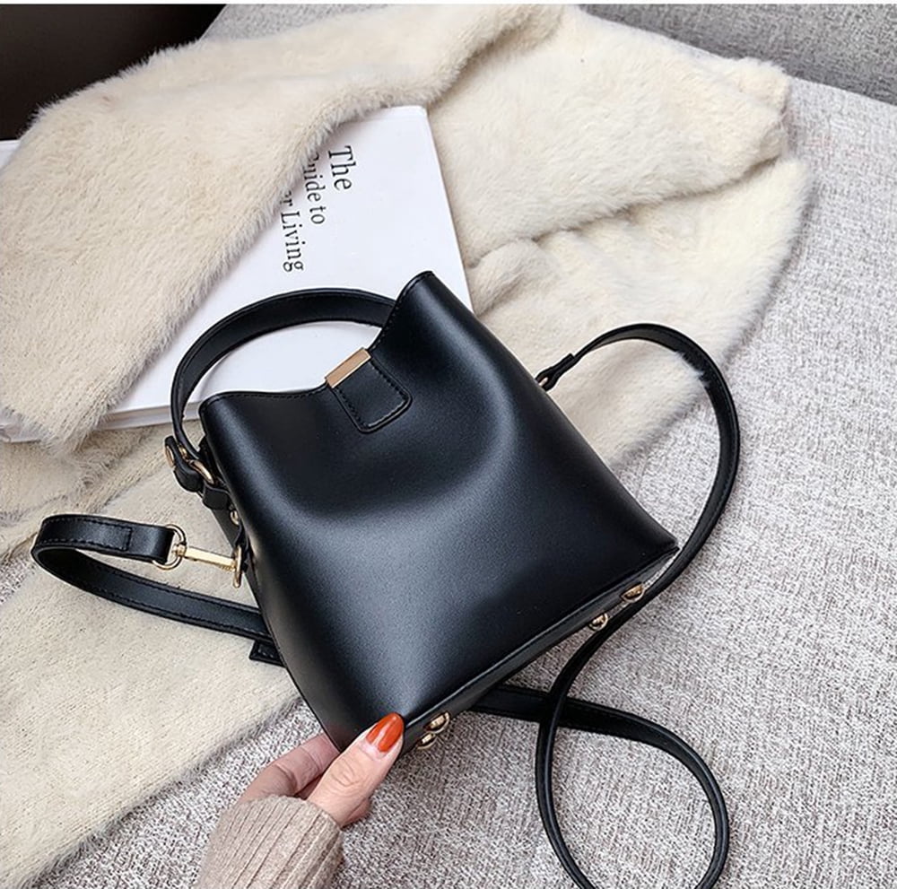 Leather Bucket Crossbody Bag for Women Medium Hobo Purse Handbag Fashion Ladies Top Handle Tote Shoulder Bag