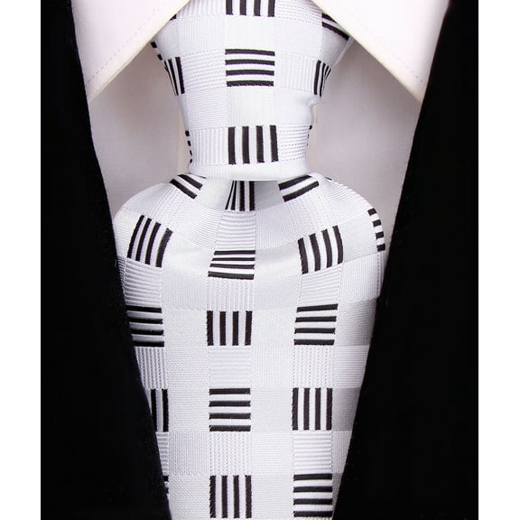 Scott Allan White and Black Necktie for Him | Jacquard Woven Regular Size Tie 3.3" at Tip | Corbata Blanca White Tie