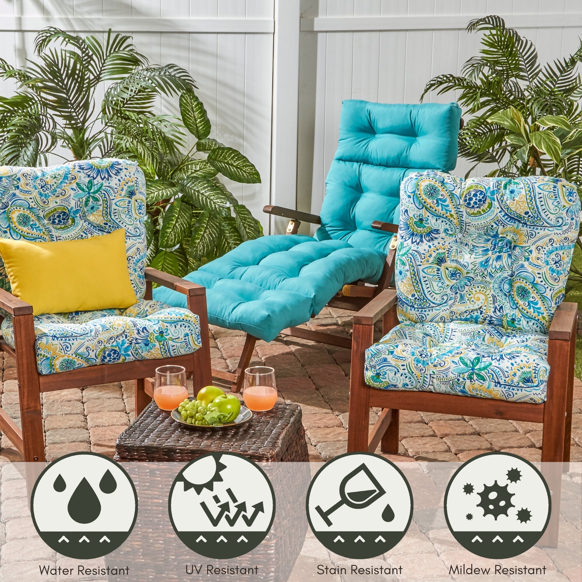 Greendale Home Fashions Outdoor Tufted 42'' x 21'' Chair Cushion, Set of 2, Baltic