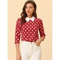 thumbnail image 2 of Disfraz de Halloween para mujer Polka Dots Contraste Peter Pan Collar Top 3/4 Mangas Blusa Camisa rojo blanco L, 2 of 5