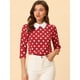 thumbnail image 2 of Disfraz de Halloween para mujer Polka Dots Contraste Peter Pan Collar Top 3/4 Mangas Blusa Camisa rojo blanco L, 2 of 5
