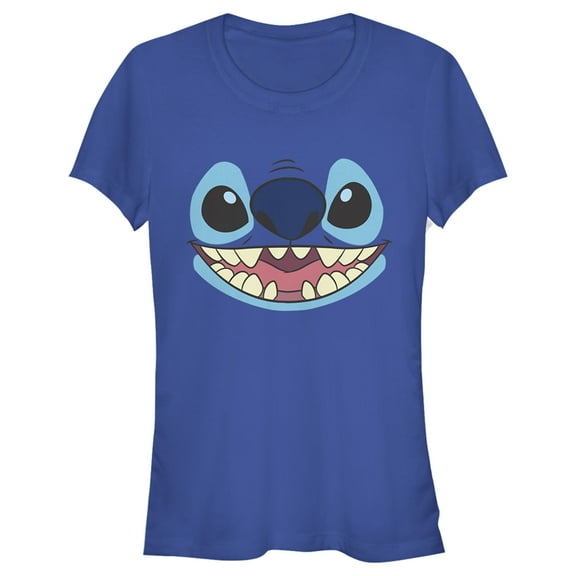 Junior's Lilo & Stitch Big Face Stitch  Graphic Tee Royal Blue Large