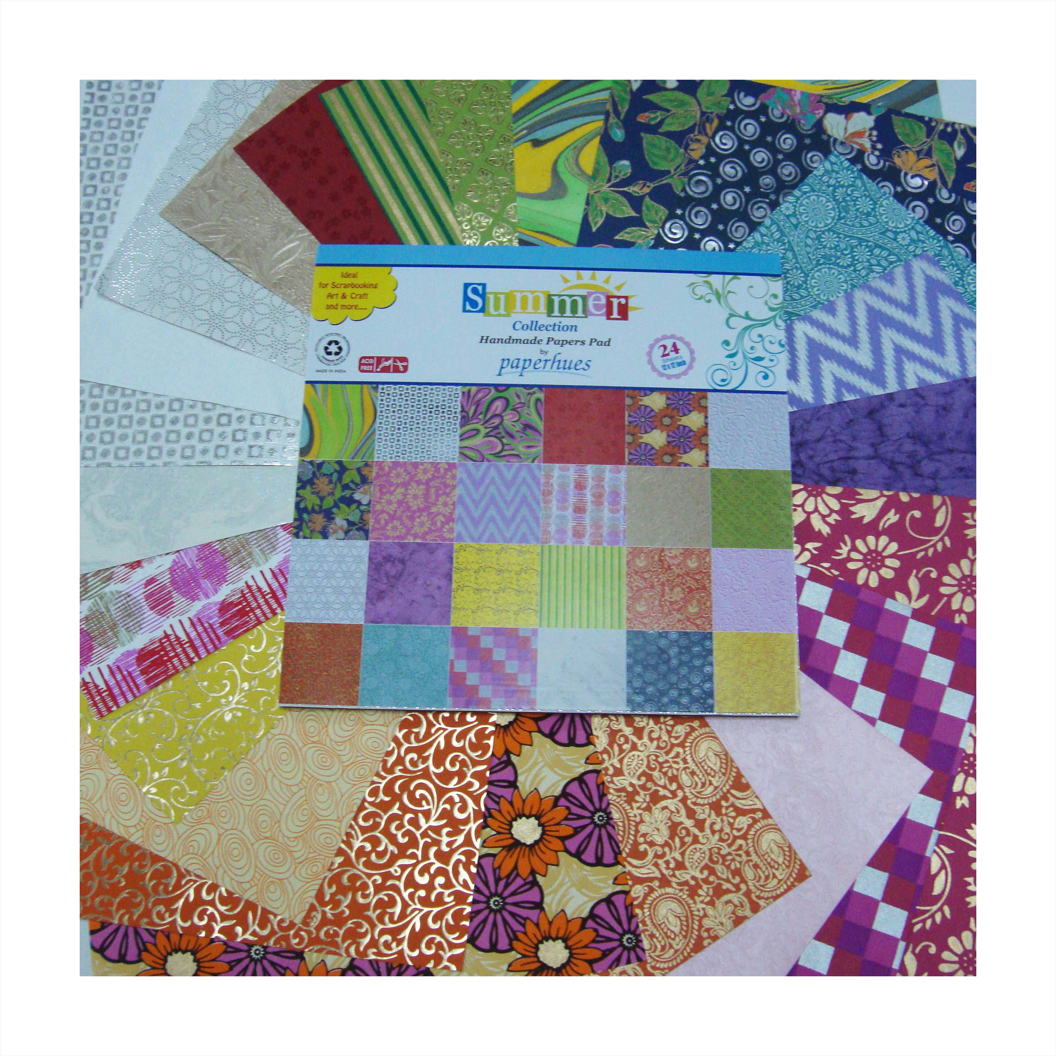 Paperhues Summer Handmade Scrapbook Papers Collection 12x12" Pad, 24 Sheets
