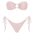 thumbnail image 1 of Women Swimsuits Solid Color Strapless Backless Gathering Separate Bikini Pink Bathing Suit for Women M, 1 of 3