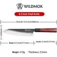 thumbnail image 3 of WILDMOK 8 Inch Chef Knife 3 Layers 9CR18MOV Clad Steel, Forged Gyuto Kitchen Knife with Octagonal Handle - Jiao Series, 3 of 8