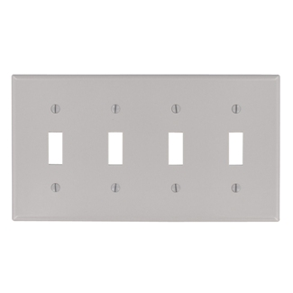 Leviton 4-Gang Toggle Device Switch Wallplate, Standard Size, Thermoset, Device Mount - Gray, Familiar and functional, (87012)
