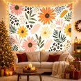 thumbnail image 3 of Coral Pink and Orange Daisies on Pale Blue, Whimsical Abstract for Flower Lovers, Botanical Wall Art, Housewarming Gift, Tapestry Wall Hanging for Bedroom and Studio, 3 of 7
