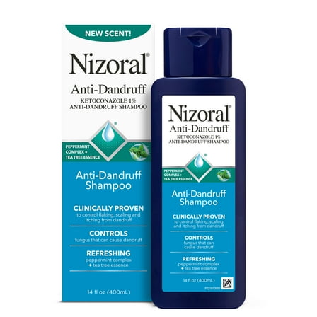Nizoral Anti-Dandruff Shampoo with 1% Ketoconazole, 14 Fl Oz, Peppermint and Tea Tree Scent, Anti Fungal Shampoo, For All Hair Types