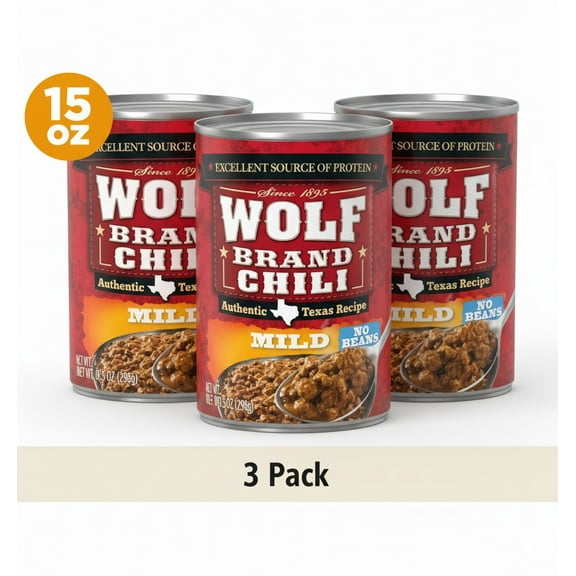 WOLF BRAND Mild Chili Without Beans, 15 oz Can (3 Pack)