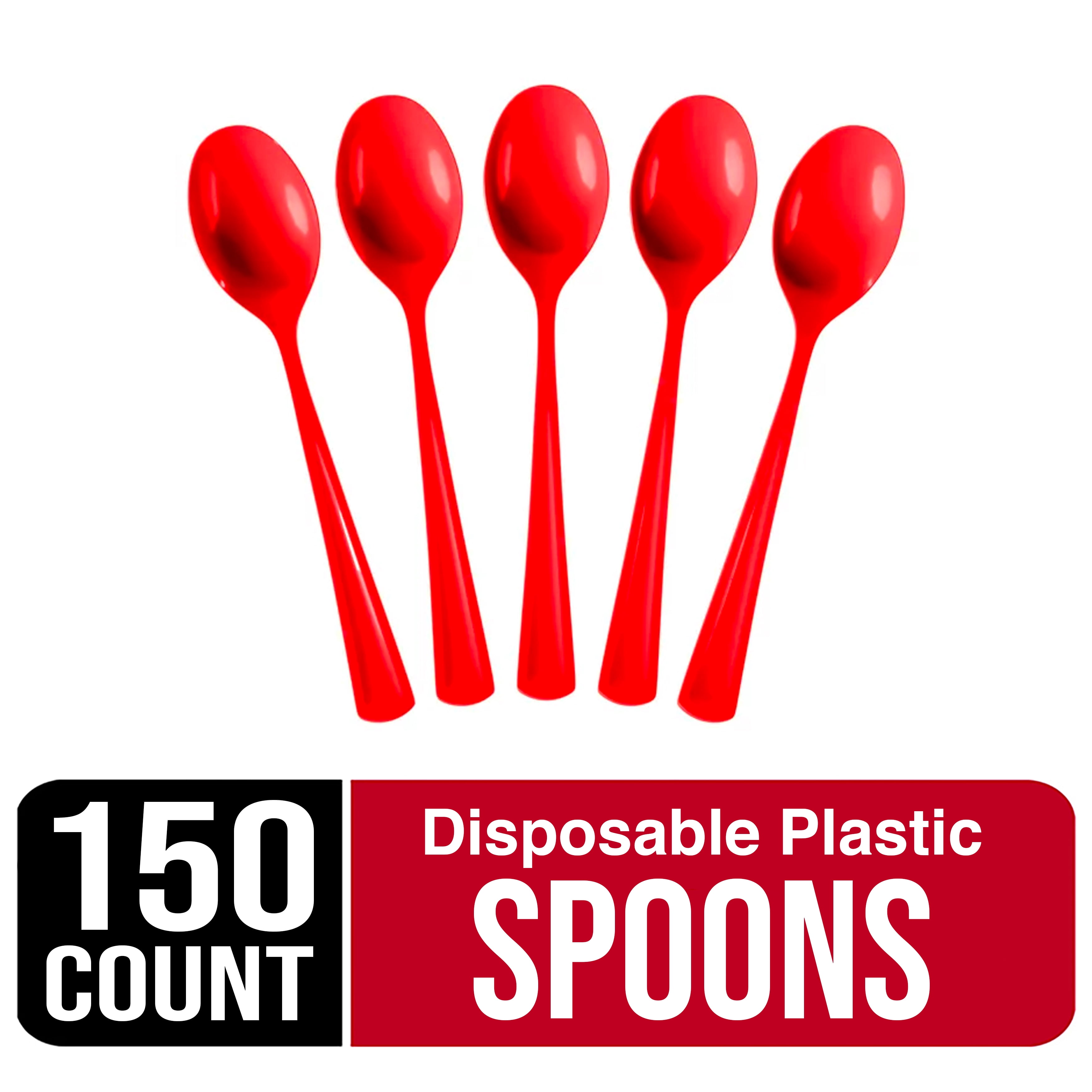 Exquisite Red Disposable Spoons - Red Plastic Spoons - 150 Count