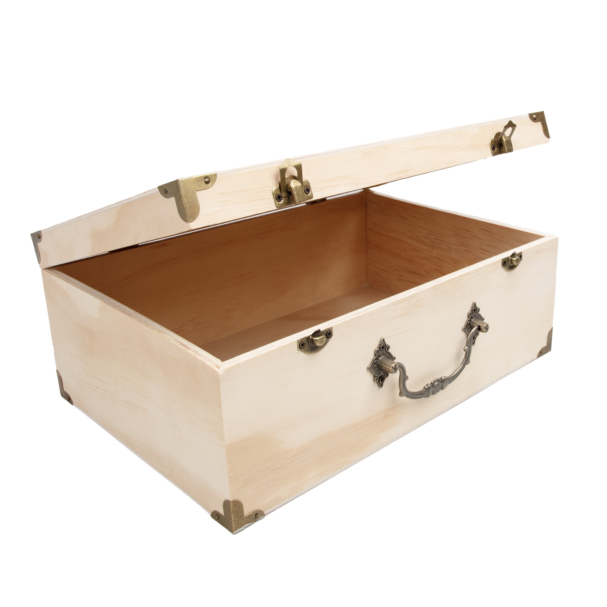 Hello Hobby Natural Wood Keepsake Box with Metal Latches, Handle, and Hinges, 12.60" x 8.9" x 5"