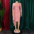 thumbnail image 3 of AURA Plus Size Summer Office Pencil Midi Dress Three Quarter Sleeve Pleated Professional African Elegant Work Dress, 3 of 10