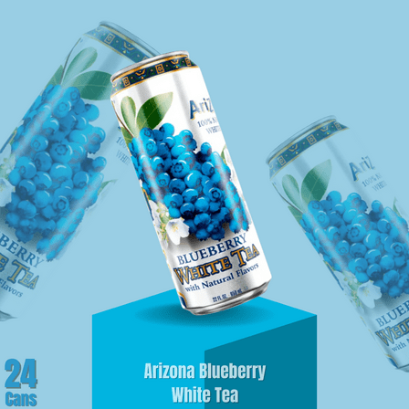Arizona Blueberry White Tea 22 fl oz Cans, Pack of 24, Refreshing Antioxidant-Rich Iced Tea with Natural Fruit Flavor