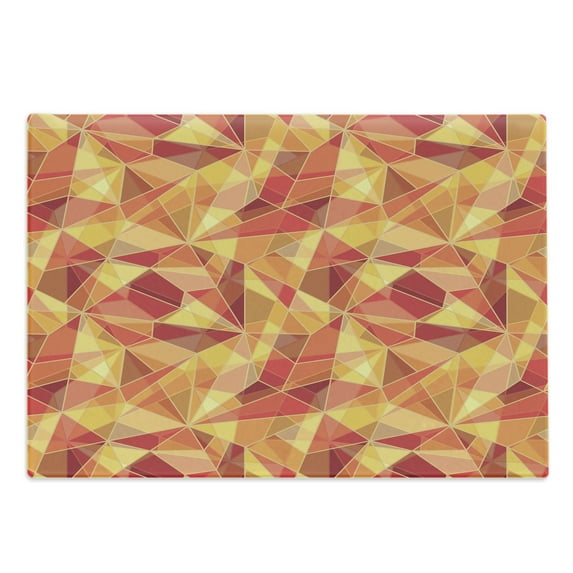 Abstract Cutting Board, Mosaic Pattern with Fractal Triangle Geometric Fragments Digital Print, Decorative Tempered Glass Cutting and Serving Board, Large Size, Orange Marigold Red, by Ambesonne
