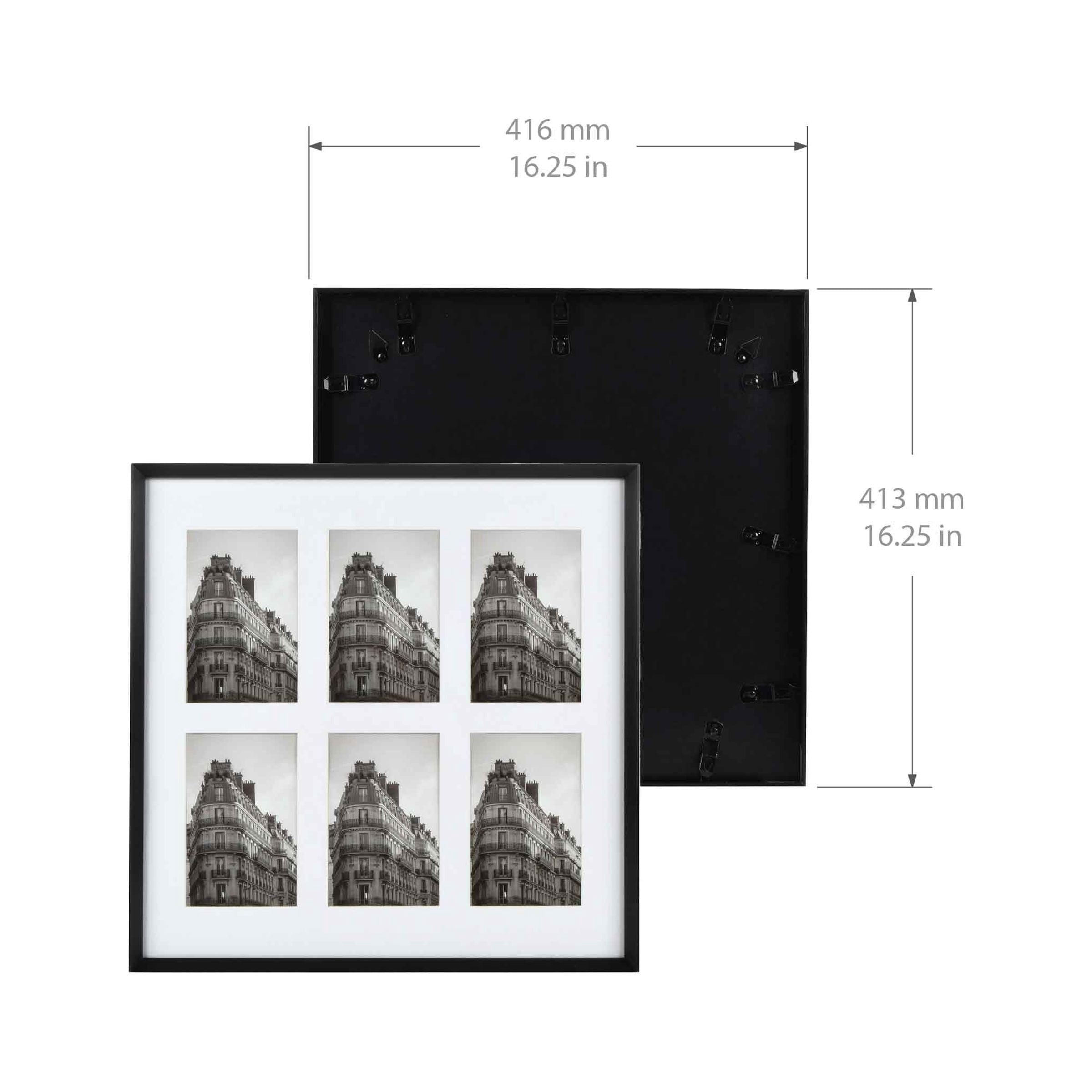 Prinz 6-Opening for 4"x6" Photos- Wall Hanging Beveled Metal Picture Frame Collage - Black